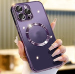 MagSafe phone case with magnetic circular camera lens cover, purple