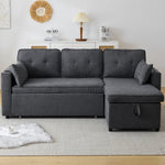 Sofá cama convertible 3 en 1 con chaise longue de almacenamiento interno, sofás cama en forma de L con portavasos, almohadas y bolsillo de almacenamiento. Sofá cama extraíble seccional para sala de estar, dormitorio u oficina, gris