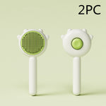 2-piece cat grooming massage brushes, green pin head with round green button