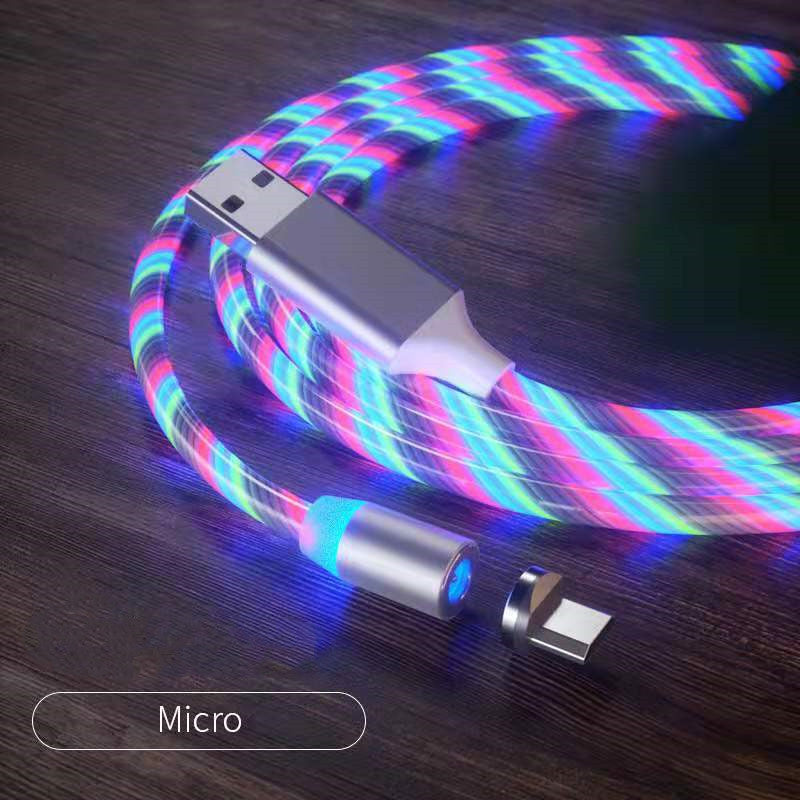 Colorful LED magnetic charging cable with USB-A and micro charging connector