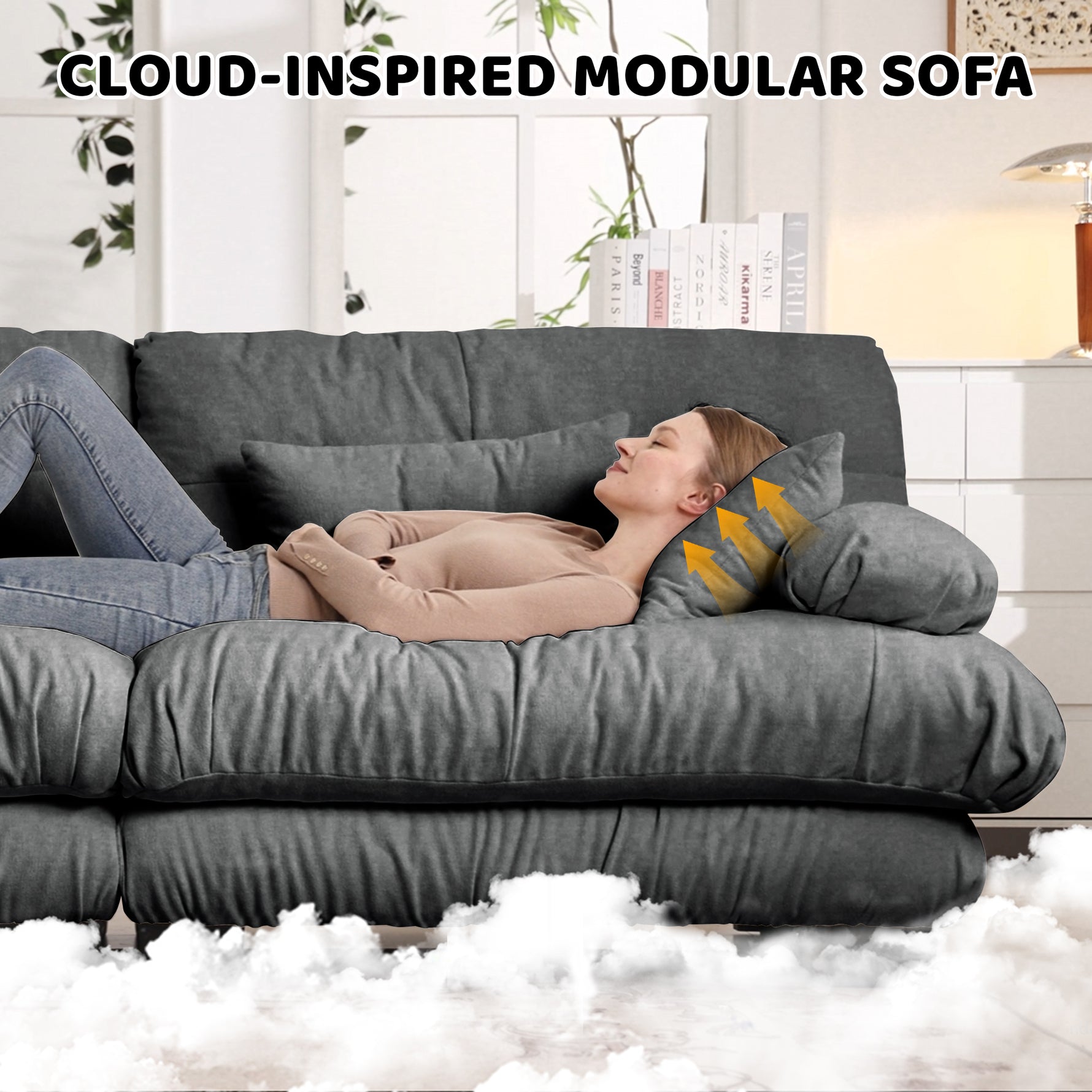 Sofá Seccional Modular de 3 Plazas, Sofá Profundo, Sofá de Chenilla, Muebles Tapizados Suaves y Cómodos para Sala de Estar, Apartamento, Estudio, Oficina, Gris Chenilla