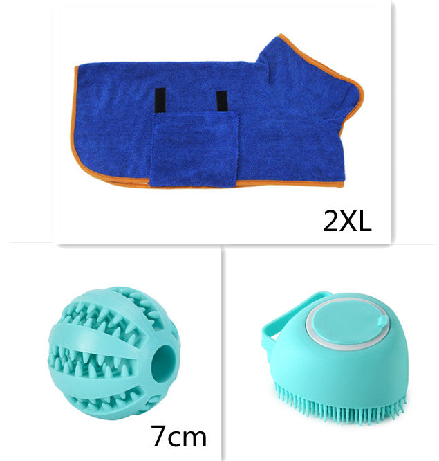 Silicone pet bath massage brush set with blue grooming mitt and teal brush