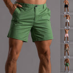 Men's green cotton shorts with button front and side pockets