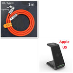Wireless charger stand with cable, black, 1m, Lightning to Type-C connectors, orange cord