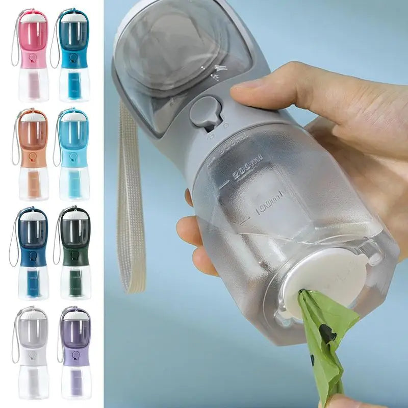 3-in-1 portable pet cup, gray close-up with flip-top lid and snap drinking spout