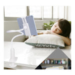 White flexible phone and tablet stand with spiral arm and tablet holder