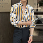 Men's Striped Long-Sleeve Shirt – Casual Polyester, Regular Fit