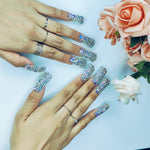 Iridescent rhinestone medium square nails on both hands