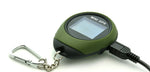 Green mini GPS tracker with carabiner key ring and charging cable