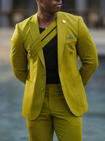 Brand Name Olive Green Suit with Asymmetric Strap Detail & Tailored Fit