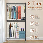 2 Tier Clothing Rack With Cover Portable Wardrobe Closet Covered Garment Rack With 4 Wheels 2 Hanging Rods 2 Hook Racks 35.43x17.13x72.44in