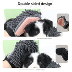2-in-1 pet grooming glove, gray chenille with double pink silicone pads