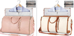 Light pink waterproof travel duffel with open clothing organizer and clear mesh pocket