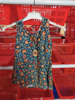 Blue floral print split high-waist tankini top with matching swim bottoms