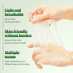 Hand holding a transparent sheet mask, with stretched thin fabric visible