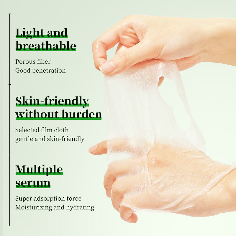 Hand holding a transparent sheet mask, with stretched thin fabric visible