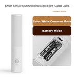 White cylindrical night light with visible batteries in open compartment