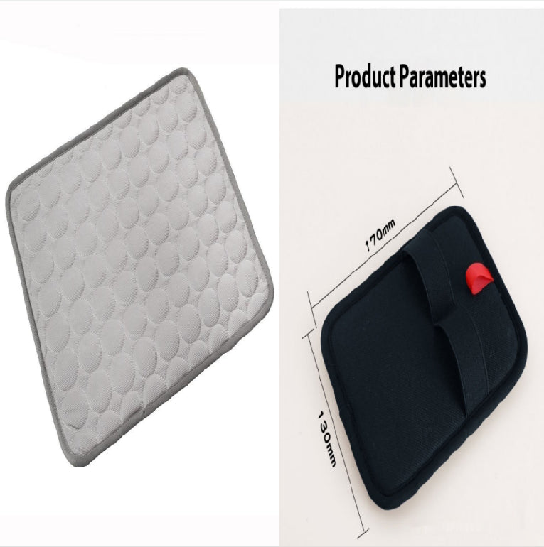 Pet cooling pad with bubble-textured quilted surface, light gray color, gray border