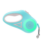 Retractable dog leash with collar, aqua and green case with metal hook