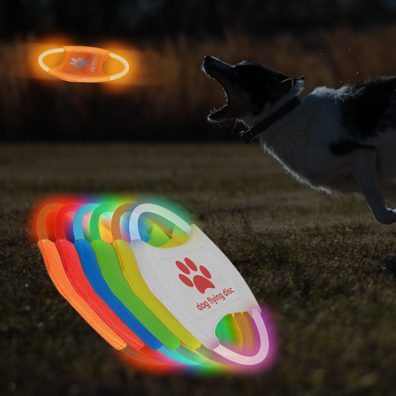LED dog flying disc set, multicolor glowing rings and paw icons