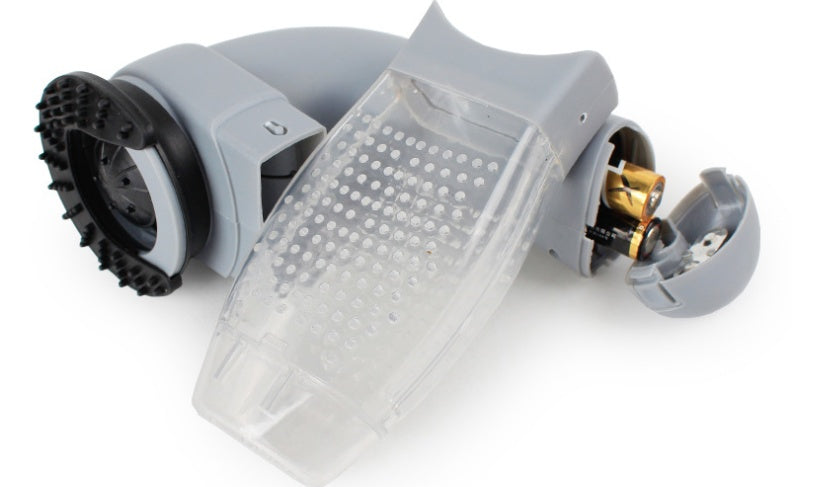 Portable pet hair vacuum cleaner with clear container, side compartment, and grooming bristle head