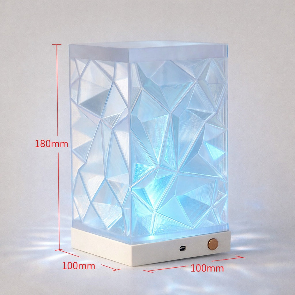 3D Printed Crystal Ambient Lamp RGB Remote Control USB-C Rechargeable Diamond Night Light For Bedroom Decor