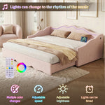 Upholstered Daybed, Sofa Bed, 90x190 Cm, Extendable To 180 Cm, With LED Lighting And USB Port, Pink Velvet