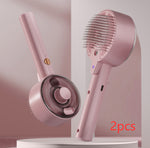 Pet hair remover brush handheld grooming tool, pink with bristle head and round base
