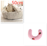 Round plush pet bed, light gray with U-shaped cat insert in pink, 50cm