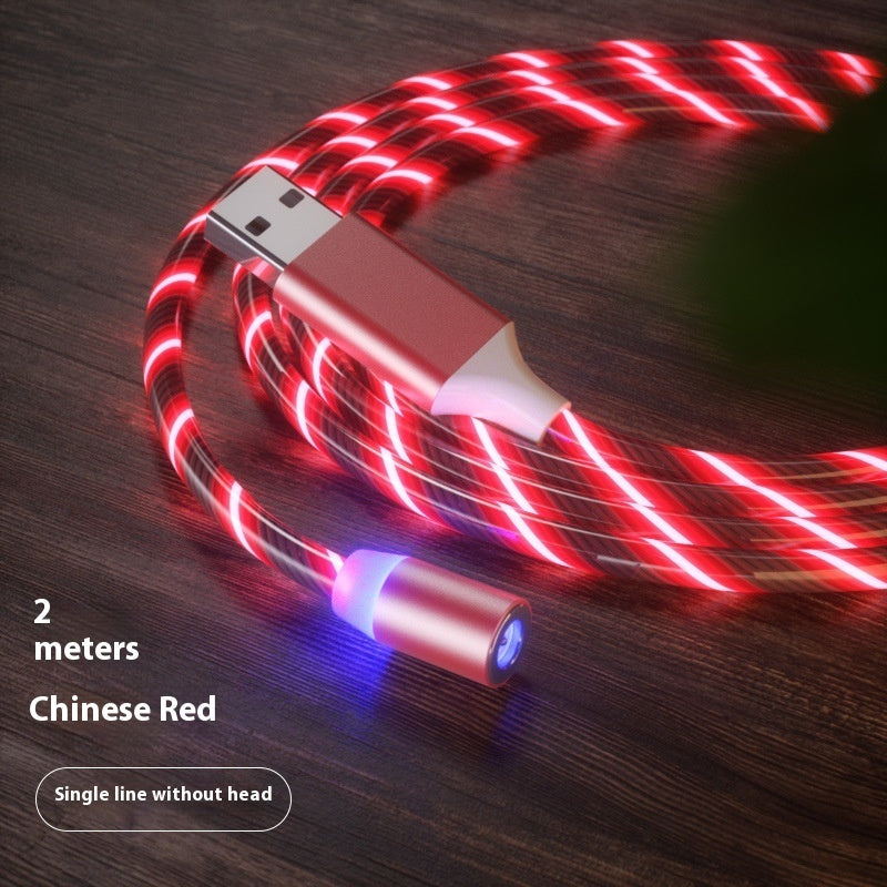 Magnetic LED charging cable with red light trails and USB-A connector