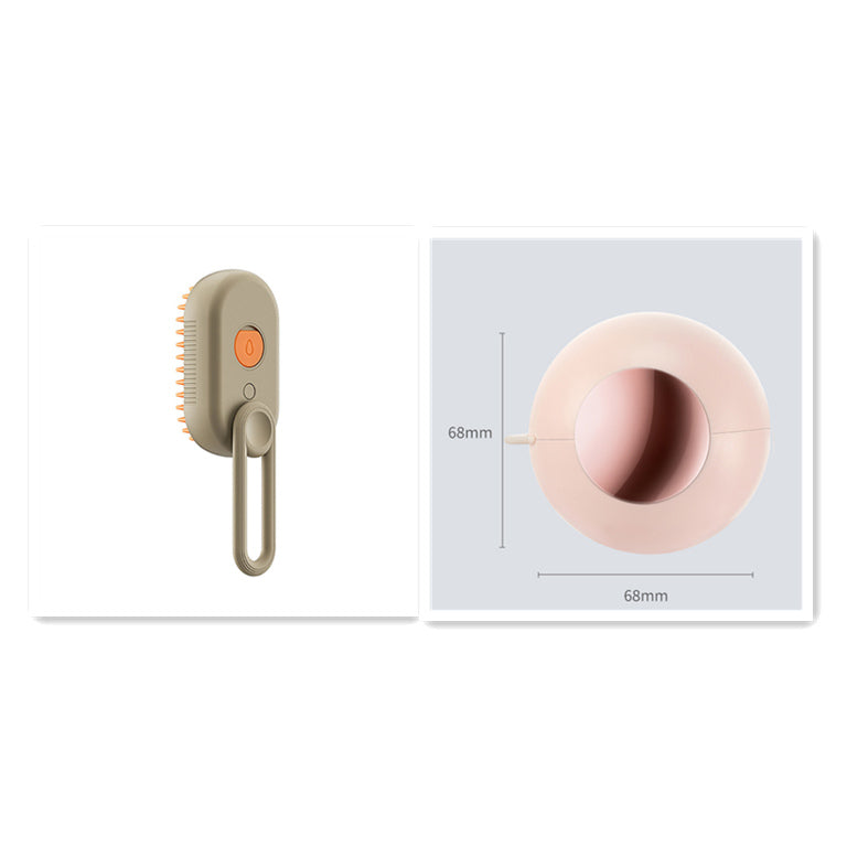 Electric steam pet brush with beige body and oval pink spray head
