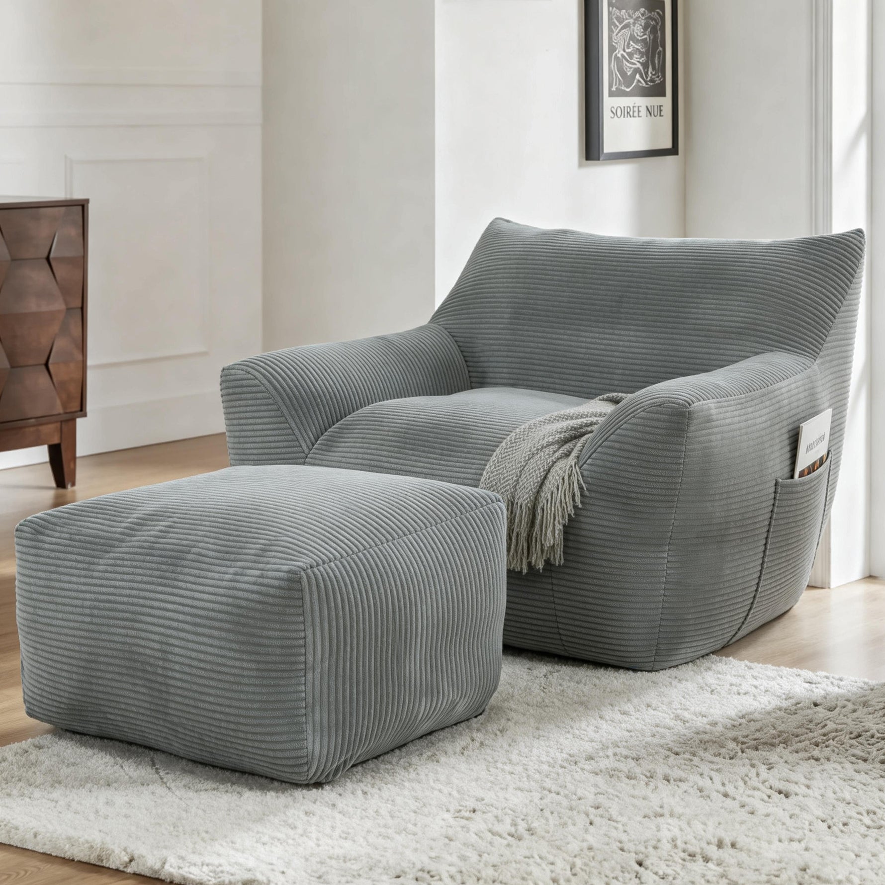 Bean Bag Chair For Adults, Oversized Comfy Beanbag Living Room Lazy Sofa For Bedroom & Dorm