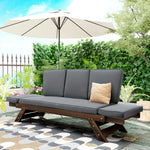 TOPMAx Outdoor Adjustable Patio Wooden Daybed Sofa Chaise Lounge With Cushions For Small Places  Brown Finish Gray Cushion