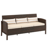 Rattan Sofa Mit Kissen, Dreisitzer, Garten Loungesofa, Stahl, Braun, 173 X 68 X 78 Cm