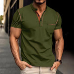 Green henley polo T-shirt with short sleeves, button placket and chest pocket