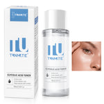TUNMATE glycolic acid toner bottle with box and skincare face close-up