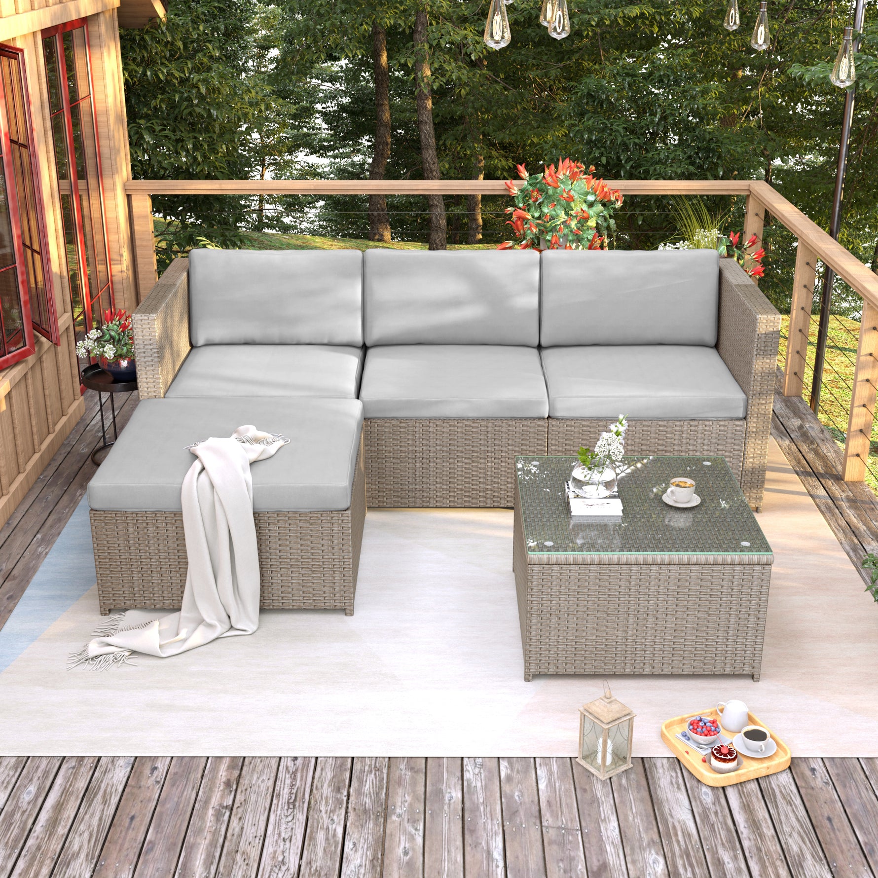 Garden Corner Sofa Rattan Garden Furniture Patio Set Garden Entertaining Set Garden Rattan Furniture Lounge Set,Khaki