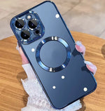 MagSafe phone case with magnetic circular camera lens cover, dark blue