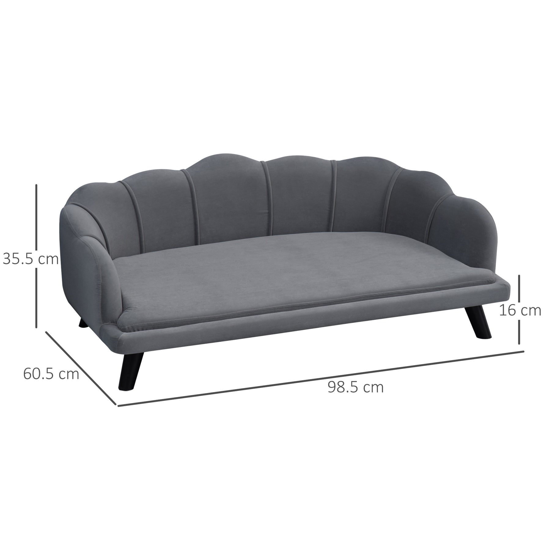 PawHut Dog Sofa, Pet Couch Bed For Medium, Large Dogs, With Legs, Cushion - Grey