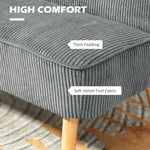 Modern Corduroy Double Seat Sofa W/ Wood Frame Foam Padding Soft Comfortable Compact Couch Grey