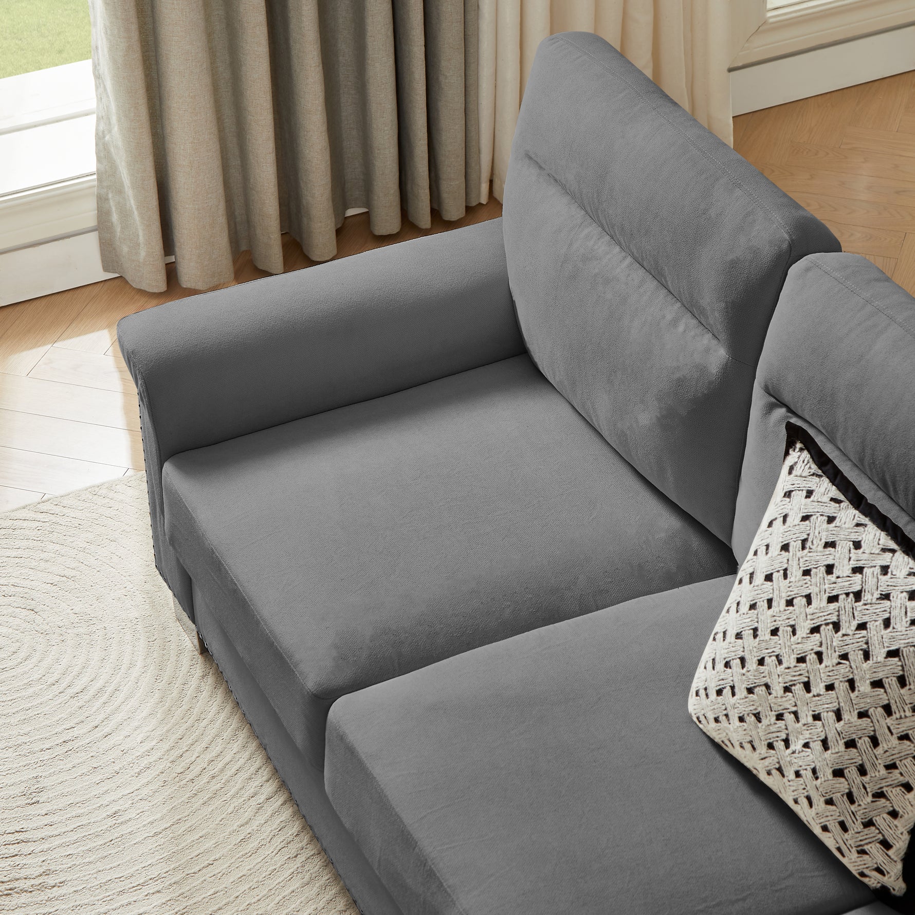 Sofá de 3 plazas de tejido Snowfleece comprimido moderno 82, para sala de estar, dormitorio, oficina y espacios de entretenimiento, gris