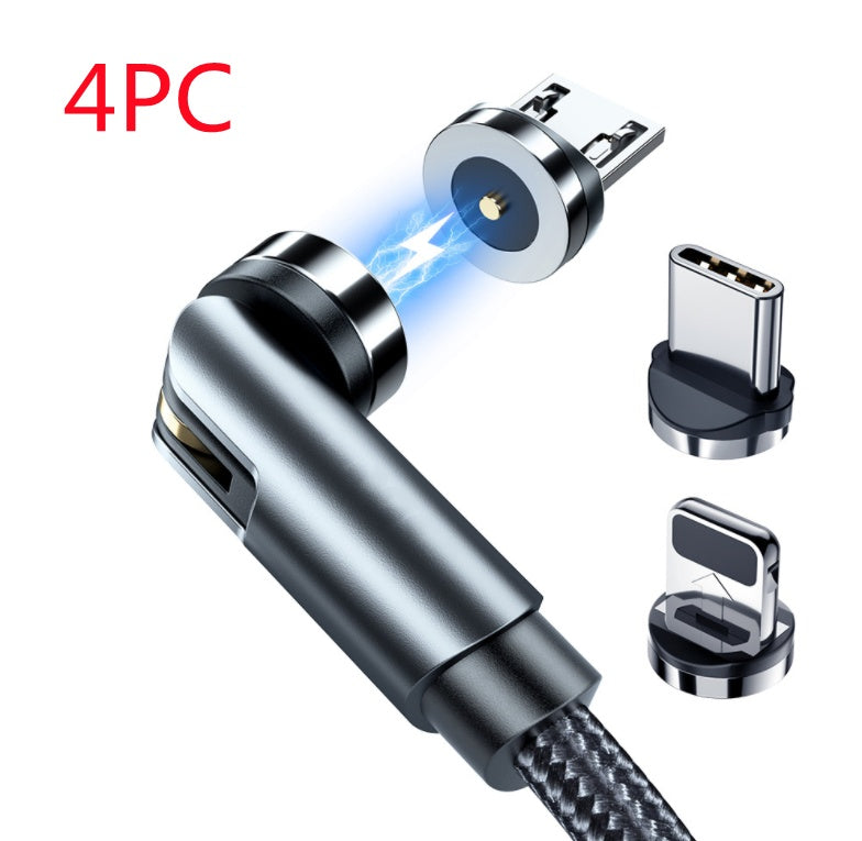 Magnetic charging cable bundle with rotating connector heads and braided black cord