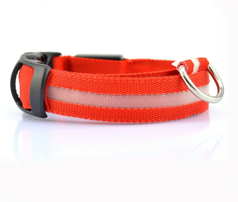 GlowPaws Nylon LED Dog Collar - Adjustable Luminous Leash for Night Safety & Visibility