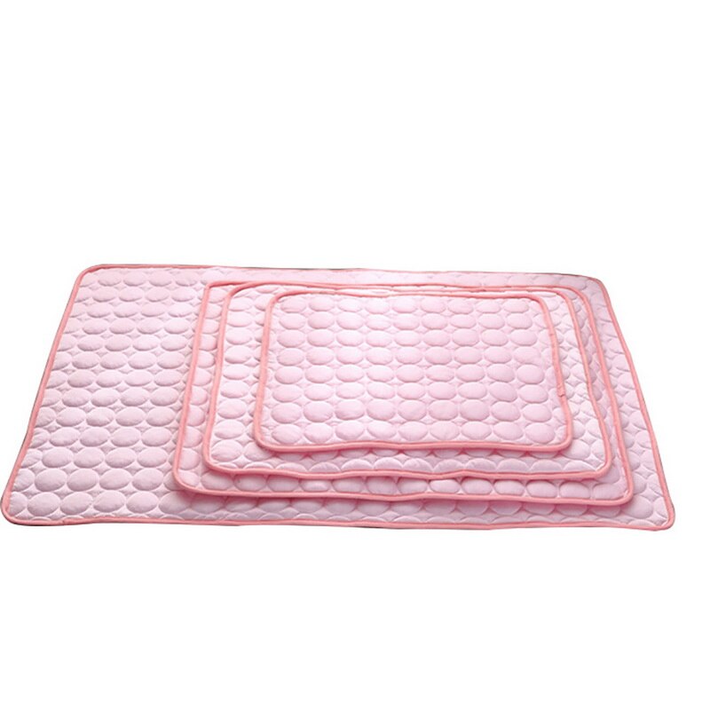 Pet cooling pad for dogs and cats, pink ice silk style with textured surface and border