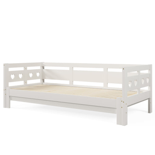 Daybed Cabin Bed Wooden 3FT Single Sofa Guest Bed Sofa Bed, Pull Out Trundle Wooden Bed Heart-Shaped For Children Adults Bed For Living Room And Bedroom -90 X190 Cm -White