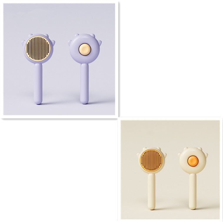 Set of two cat grooming comb brushes, lavender and cream, with spiked paw heads