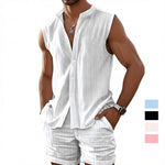 Men's white sleeveless crew-neck tank top and matching shorts set, textured fabric