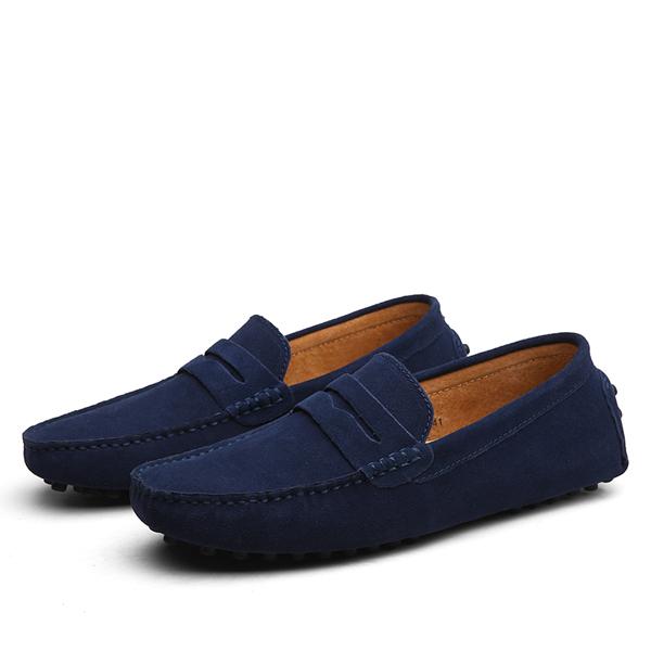 Men's suede round-toe loafers with anti-slip sole, dark blue