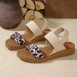Women’s Roman elastic-waistband slippers in off-white with leopard-print strap accent