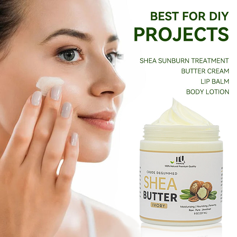 Ivory shea butter body butter jar with white lid and beige cream.